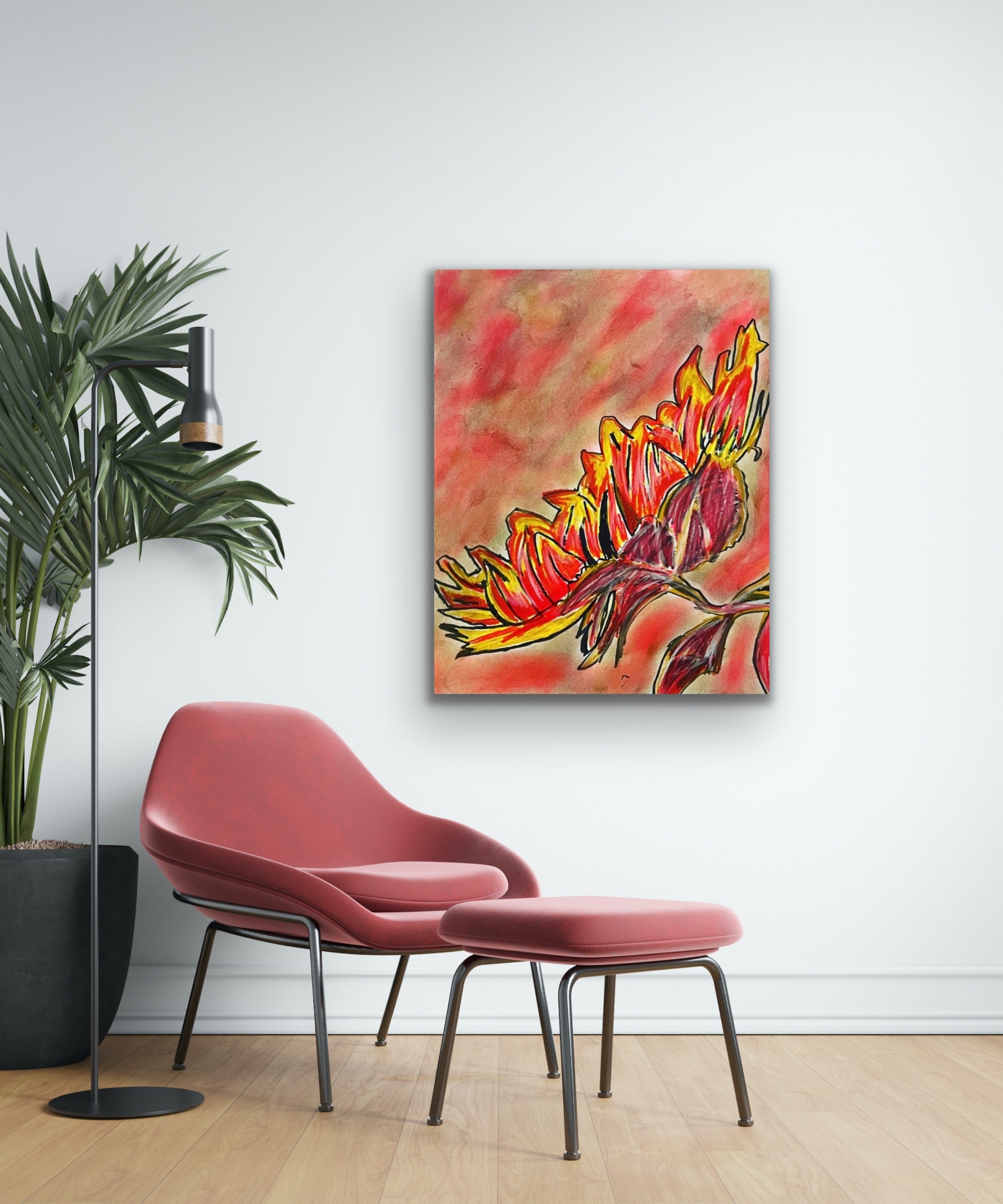 Red Sun - Sunflower - ORIGINAL 14x17" FRAMED