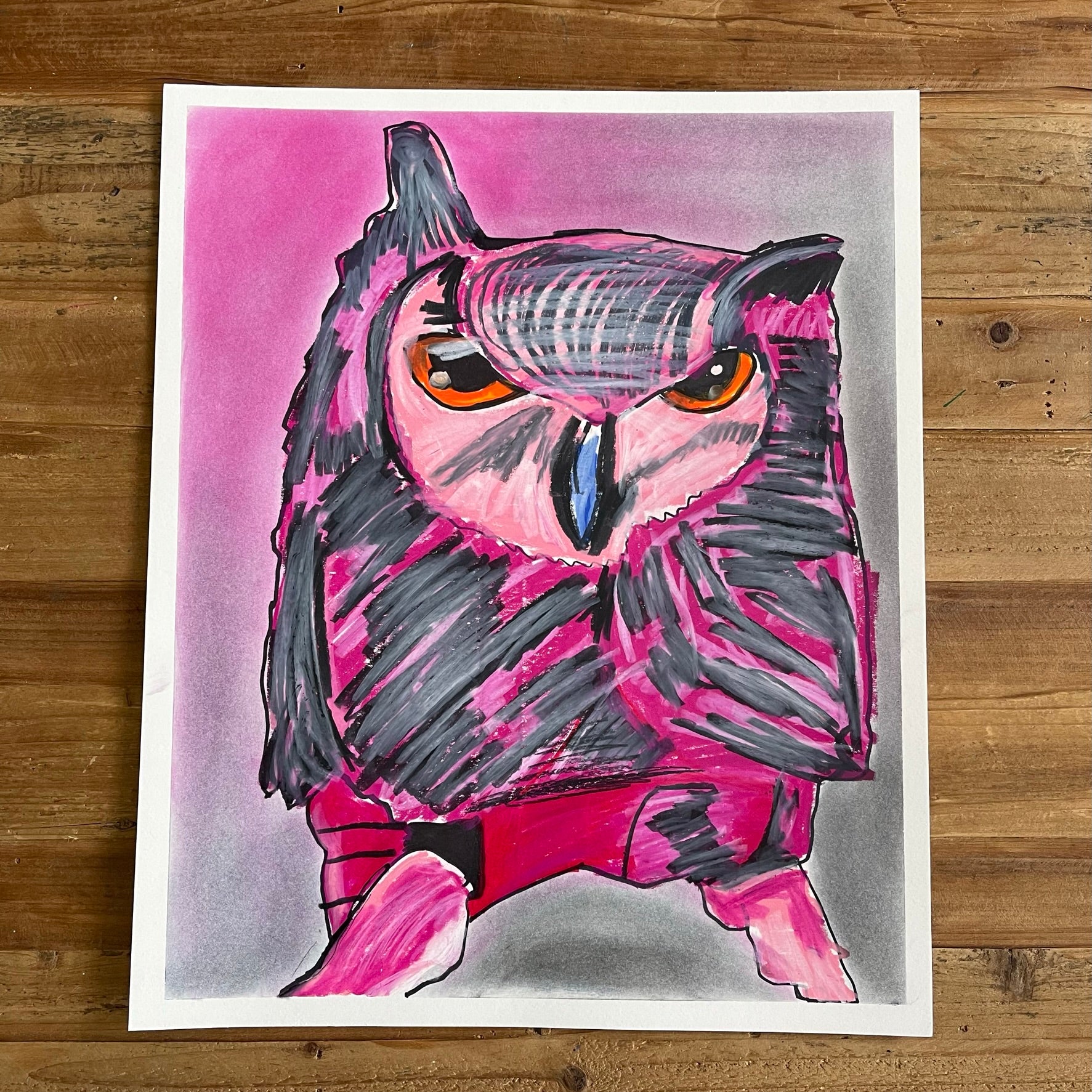 Pink OWL - ORIGINAL  14x17”