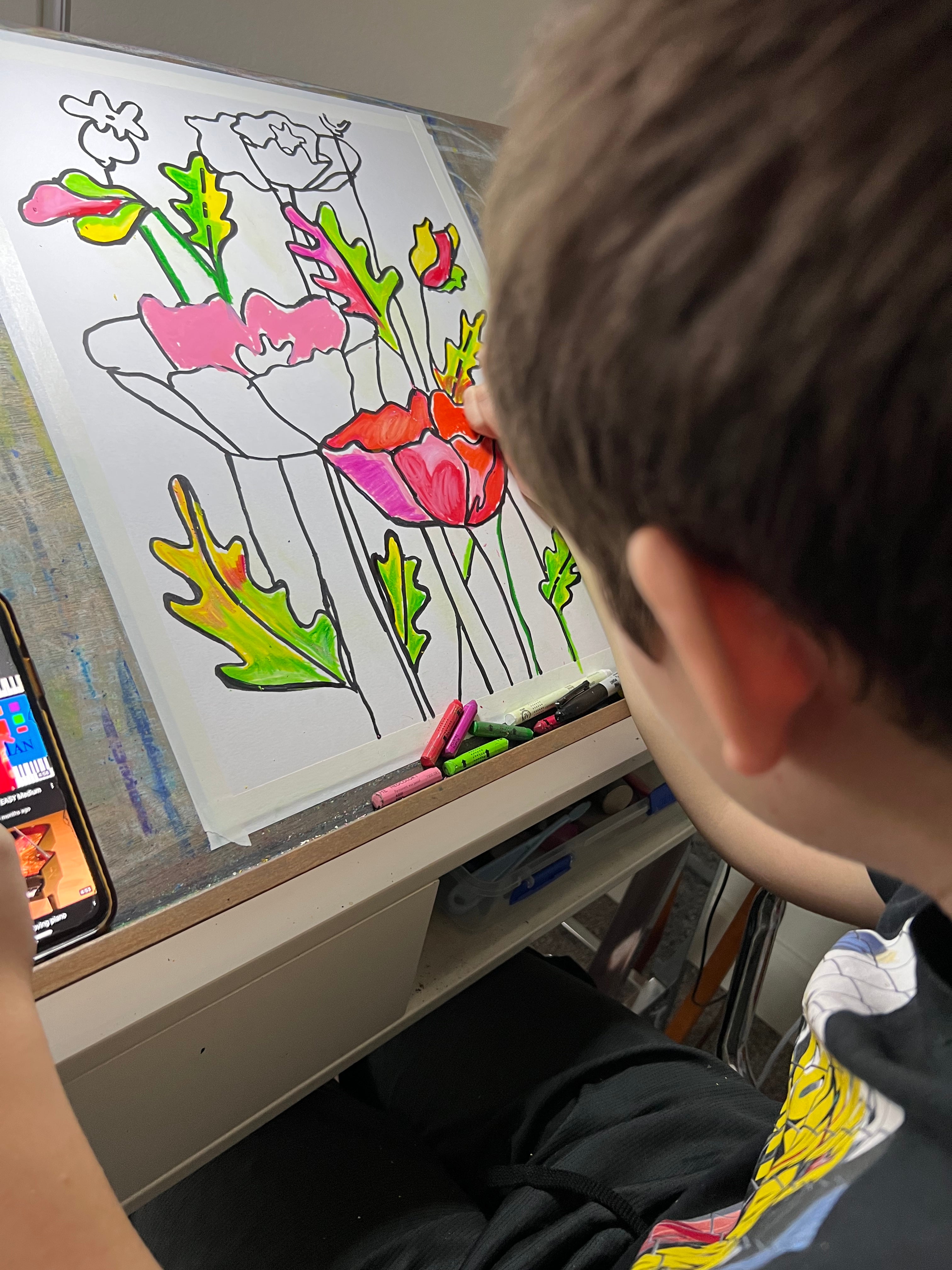 Poppy Flower - ORIGINAL Oil Pastel art 14x17"