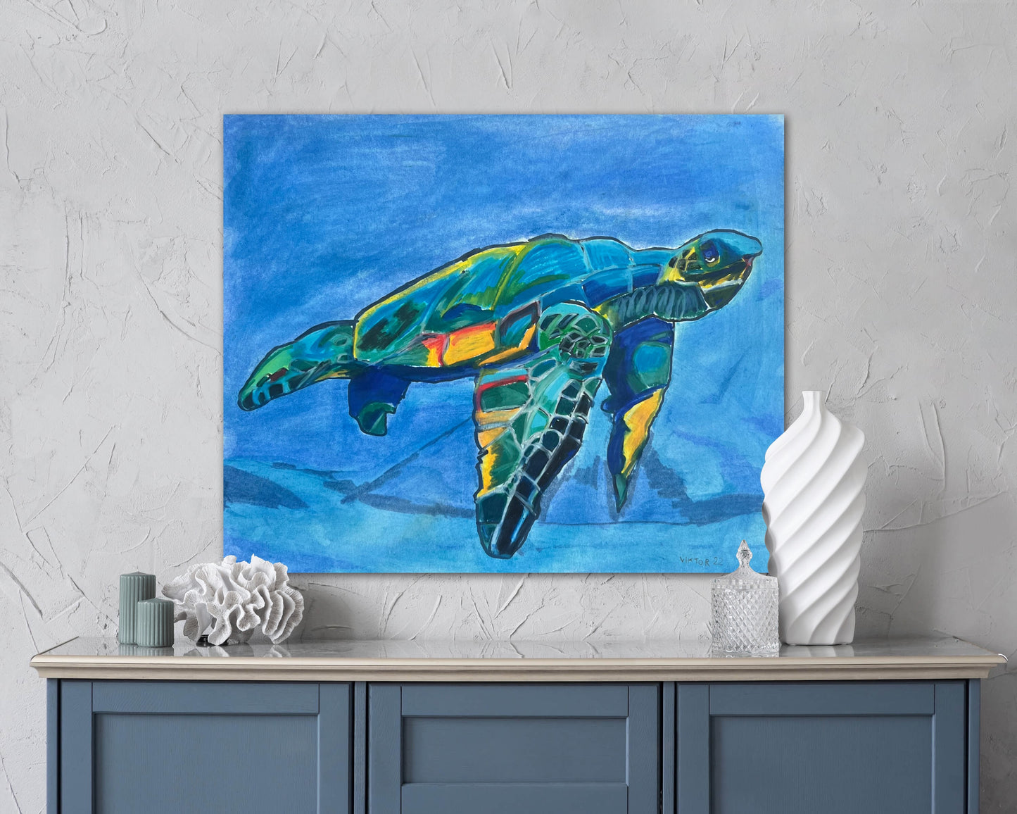 Blue Turtle - Print, Poster or Stretched Canvas Print in more sizes