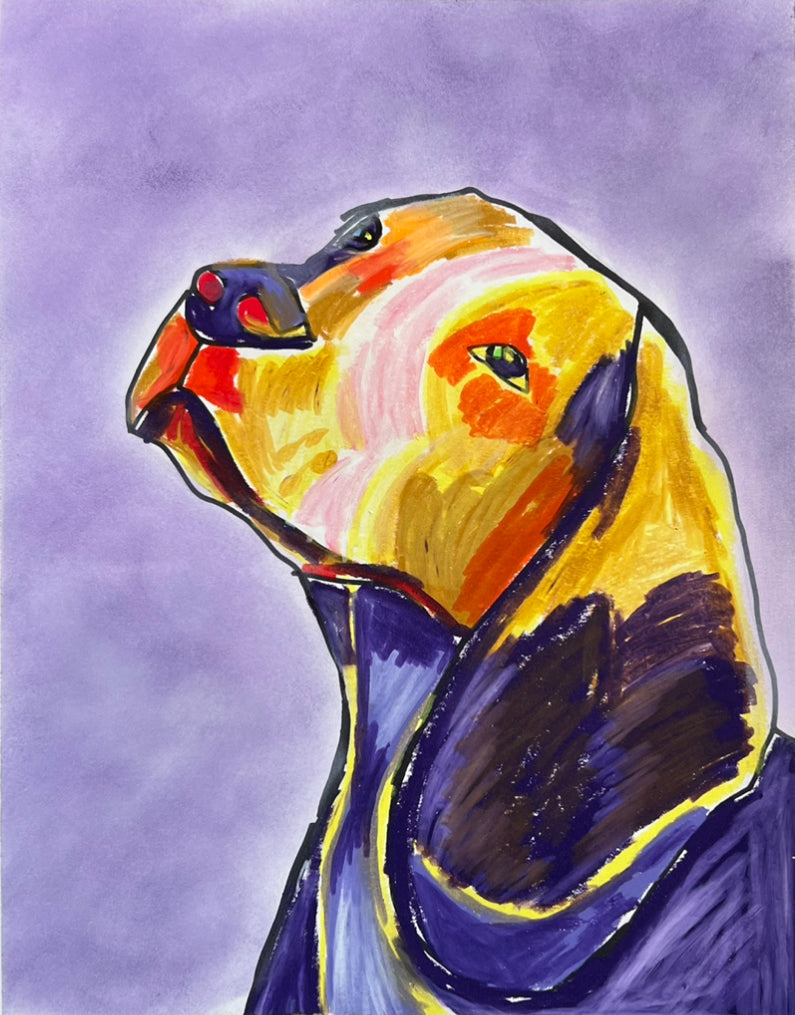 Purple Beagle - ORIGINAL OIL PASTEL ARTWORK - 11x14"