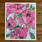 Pink Peony - ORIGINAL Oil Pastel art 14x17"