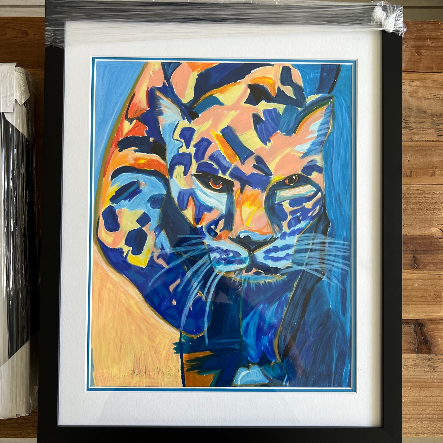 Blue Leopard  - ORIGINAL 14x17” FRAMED