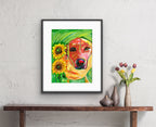 Lab and the Sunflowers - ORIGINAL OIL PASTEL ARTWORK - 11x14"