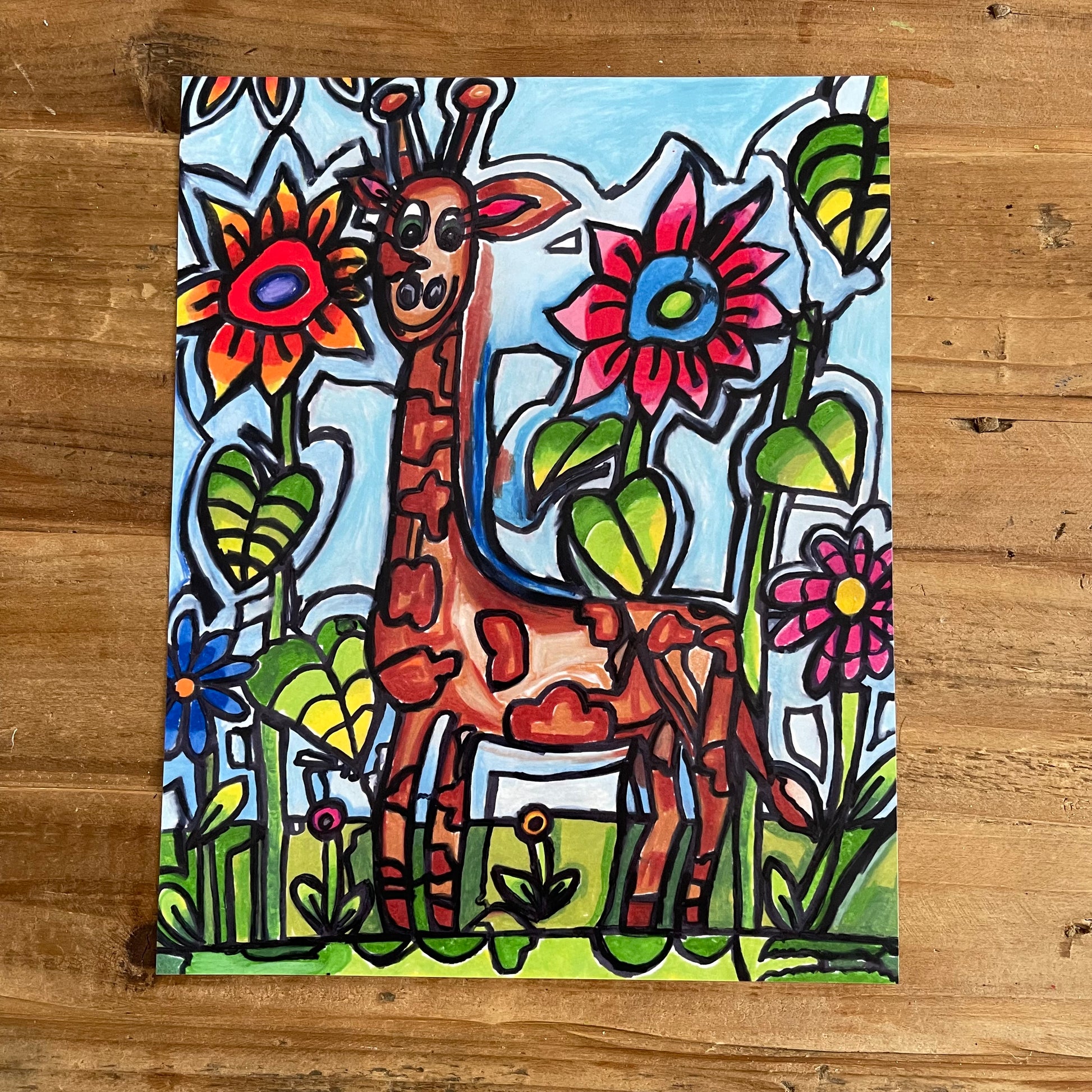 Giraffe in The Garden - ORIGINAL 11x14” - Vichy's Art