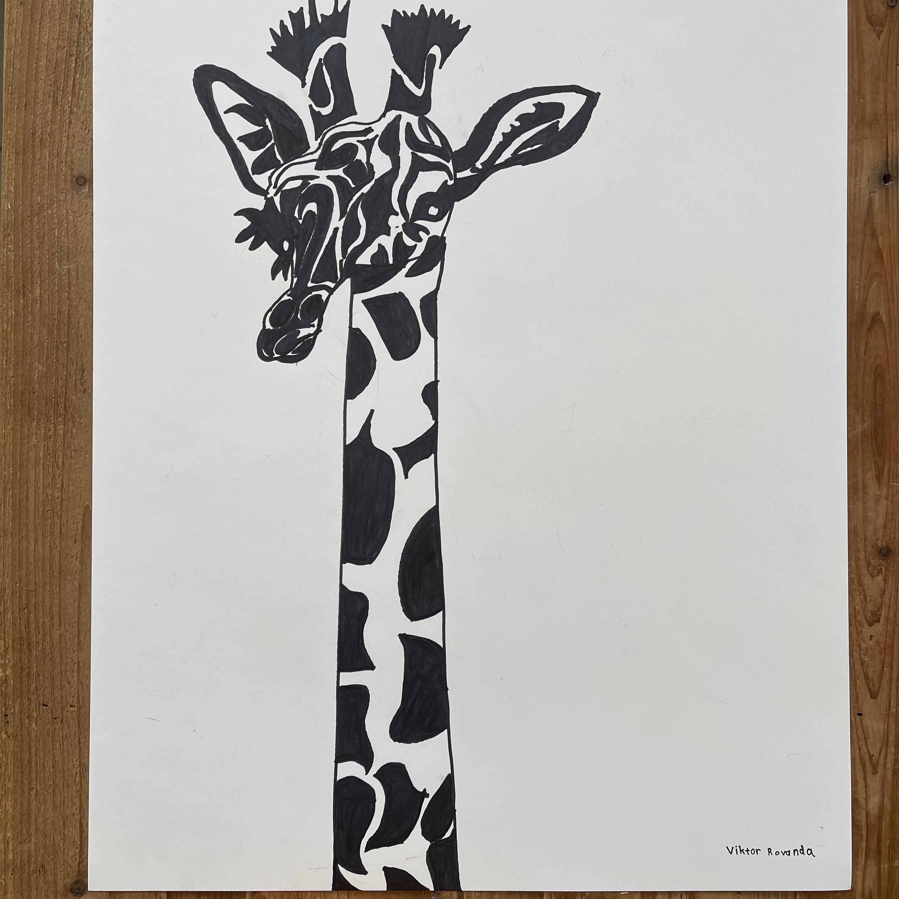Black 'n White Giraffe - ORIGINAL 19x24" - Vichy's Art
