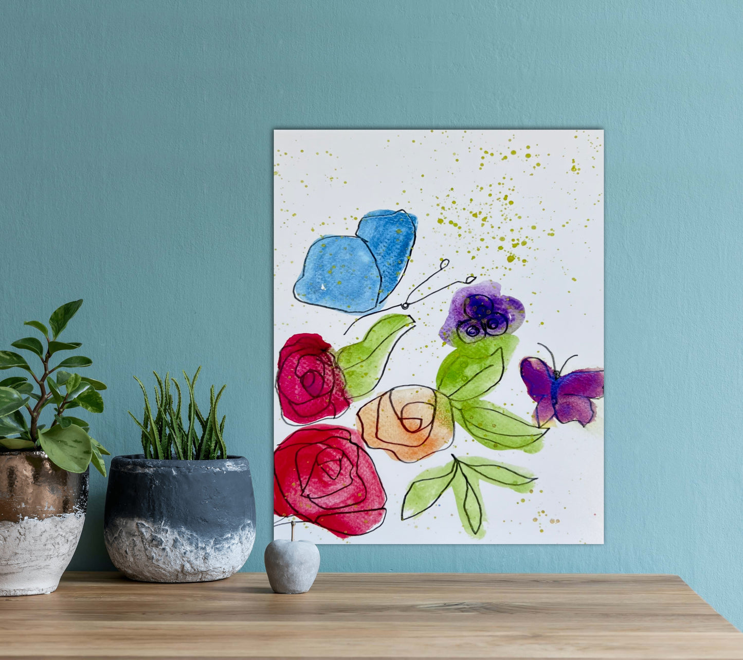 Roses and Butterflies - Stretched Canvas Print in more sizes