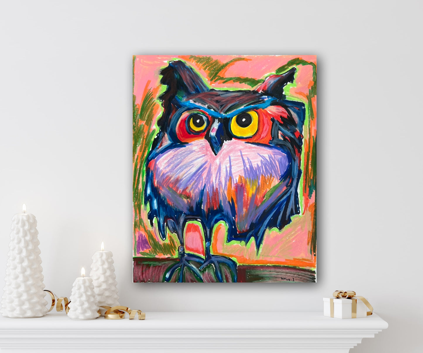 Colorful Owl - ORIGINAL  14x17”
