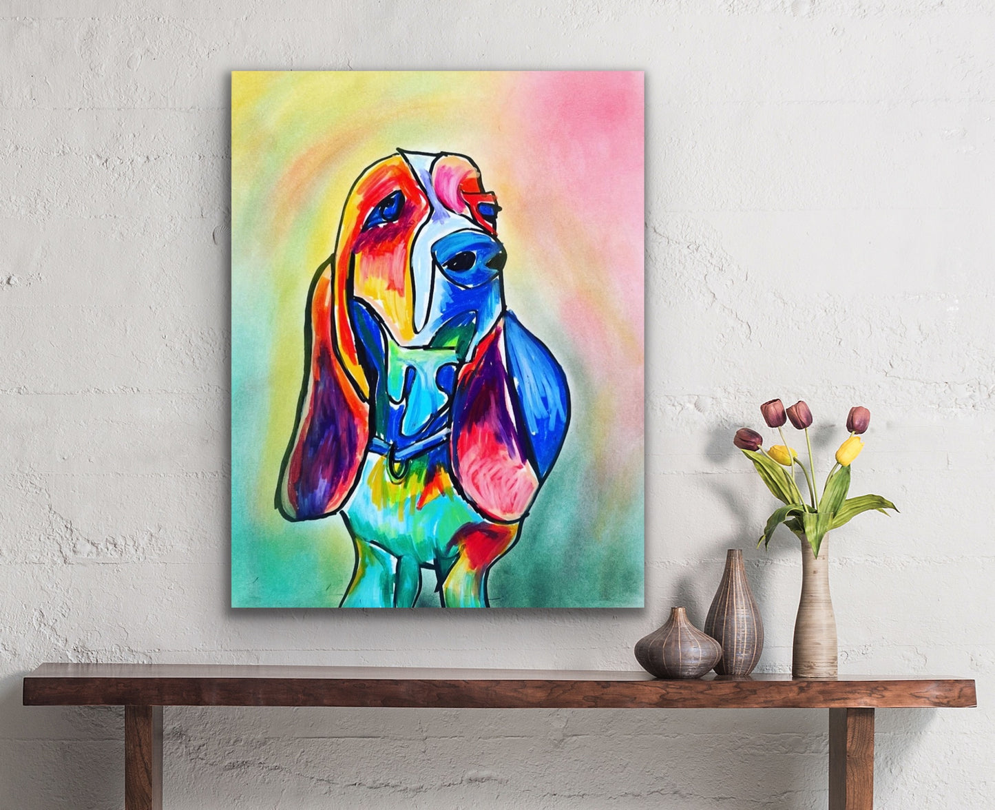 Colorful Basset - Art Prints