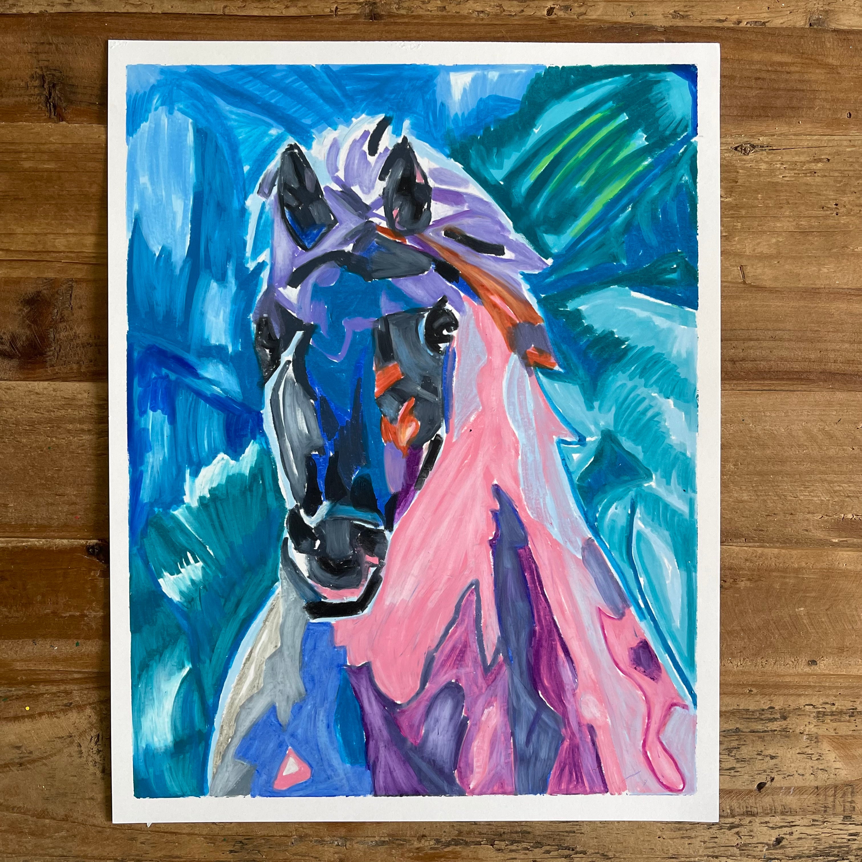 Pink Horse  - ORIGINAL 11x14" - Vichy's Art