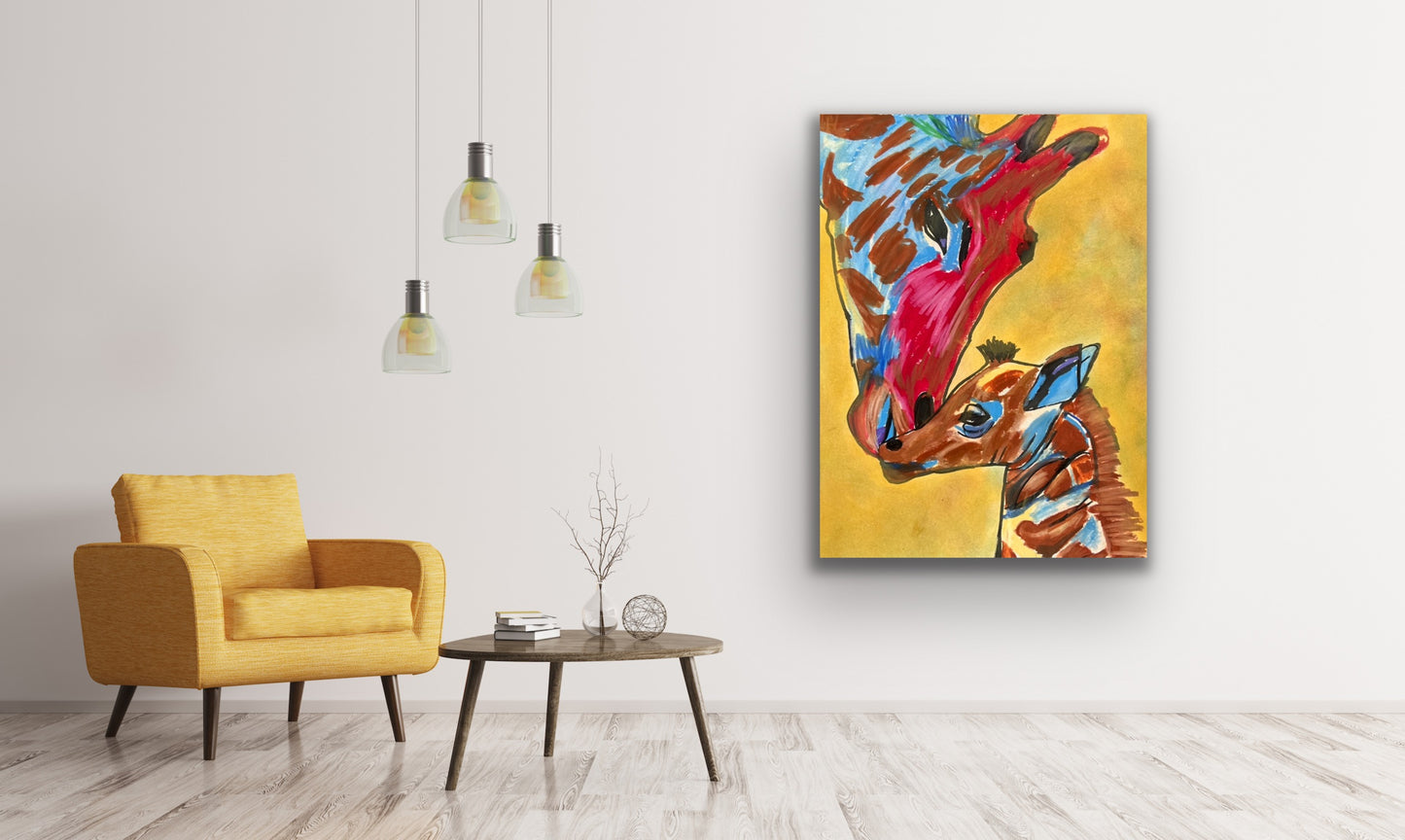 Mom and Baby Giraffe - Stretched Canvas Print in more sizes