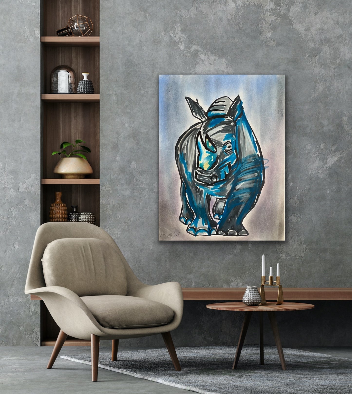 Rhino - Stretched Canvas Print in more sizes