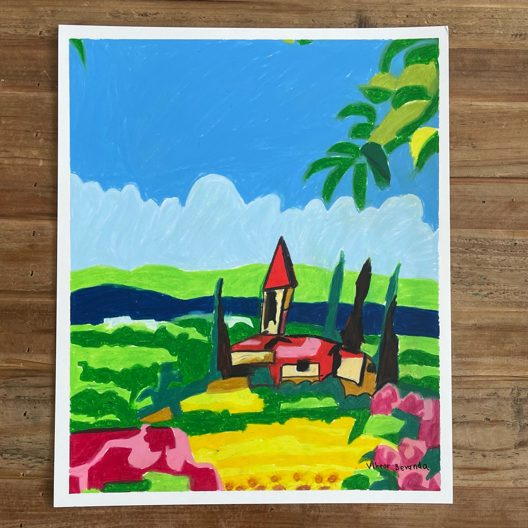 Village Church - ORIGINAL  14x17” - Vichy's Art