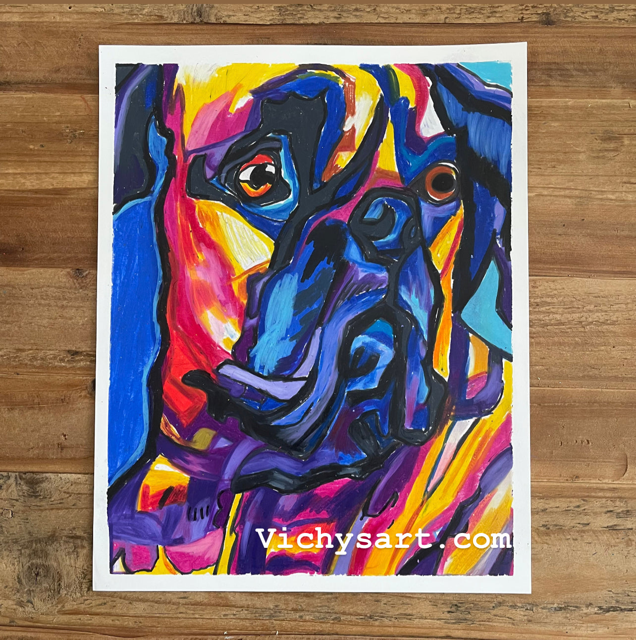 Colorful Dog - FRAMED - ORIGINAL 11x14” - Vichy's Art
