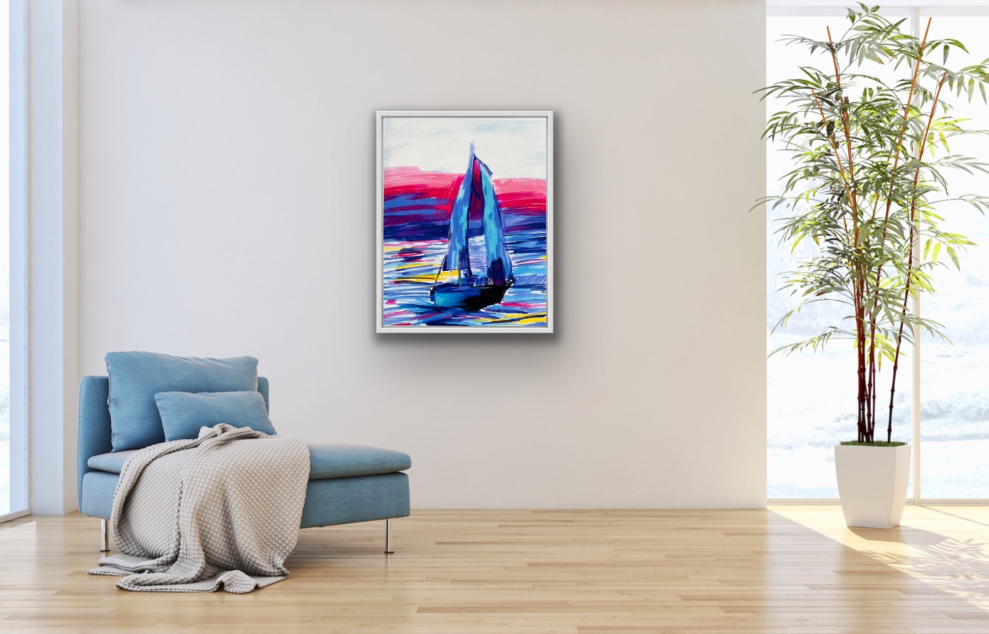 Blue Sailing boat  - fine prints of original artwork - Vichy's Art