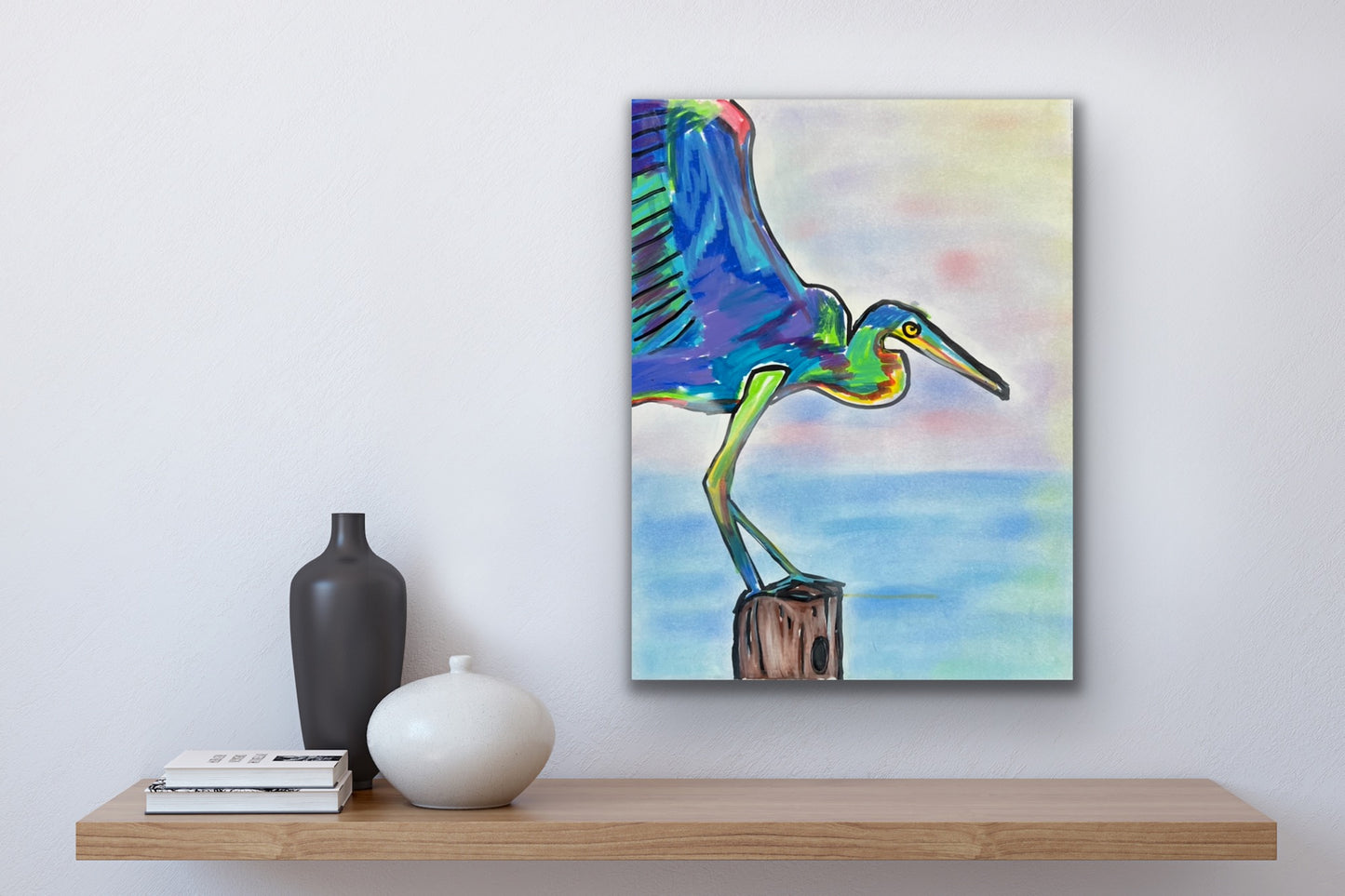 Heron Bird - ORIGINAL OIL PASTEL ARTWORK - 11x14"
