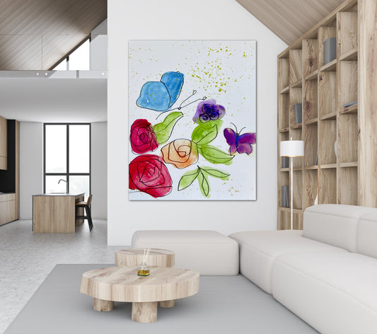 Roses and Butterflies - Art Prints