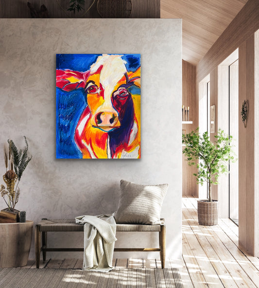 Colorful Cow - Stretched Canvas Print in more sizes