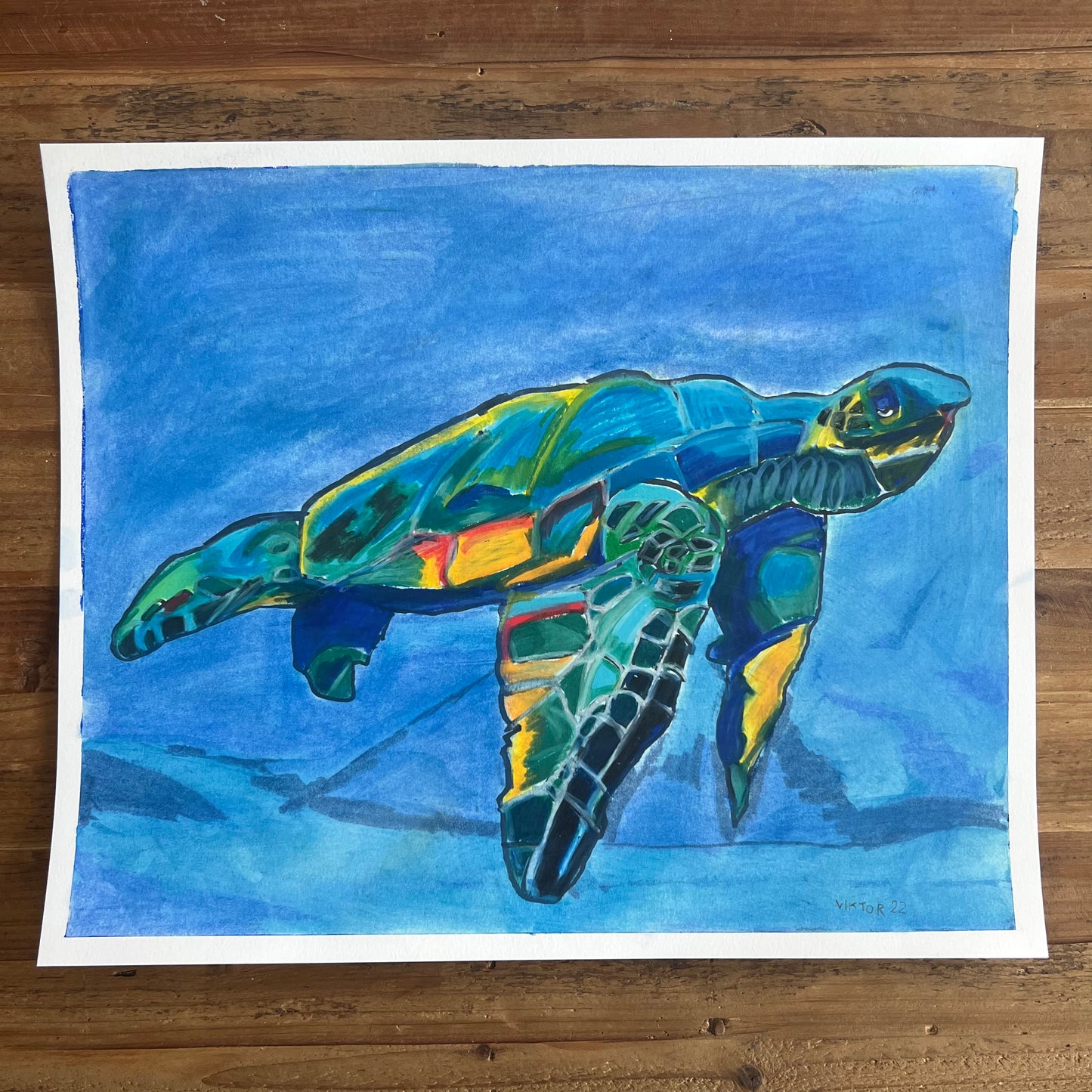 Blue Turtle - ORIGINAL OIL PASTEL - 14x17”