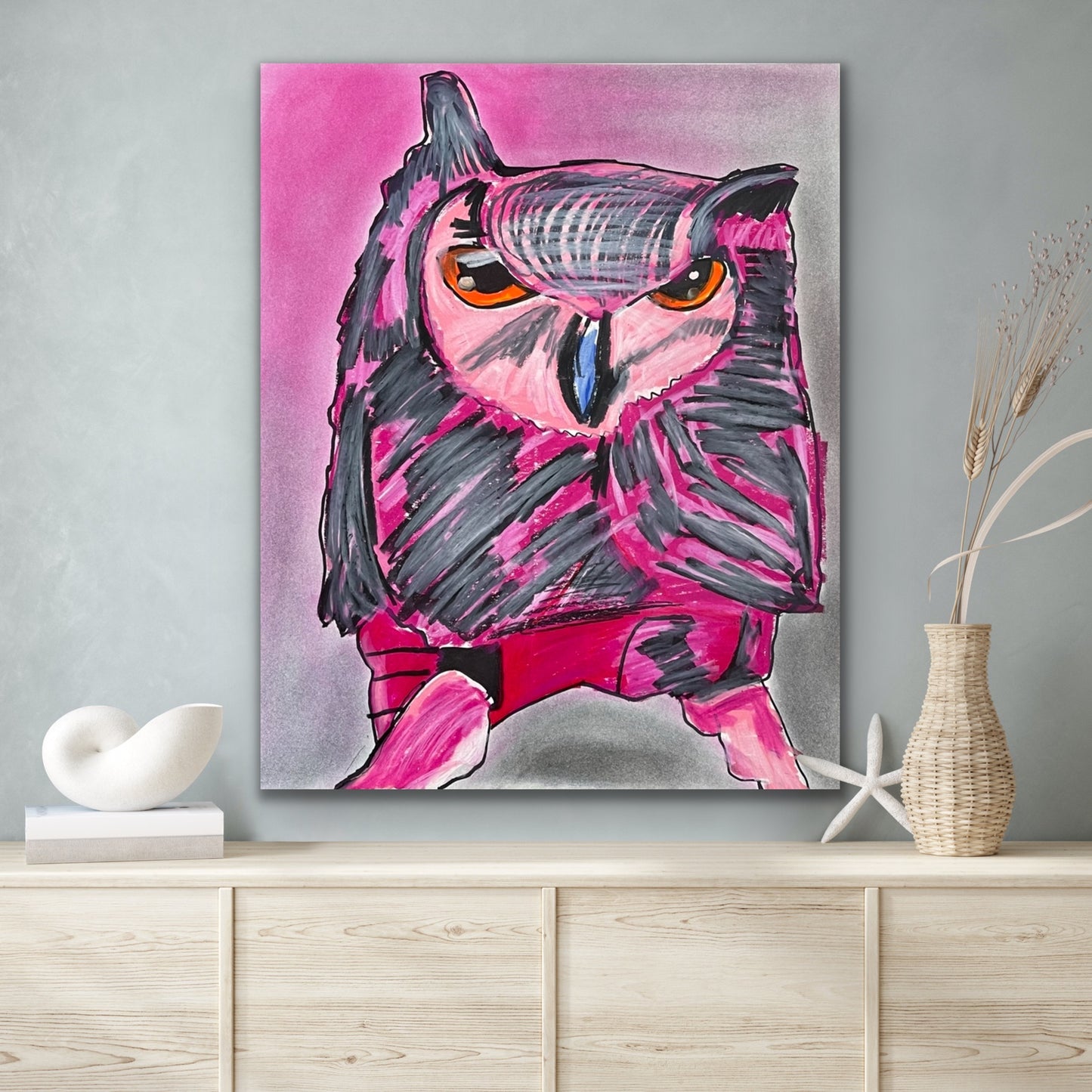 Pink OWL - ORIGINAL  14x17”
