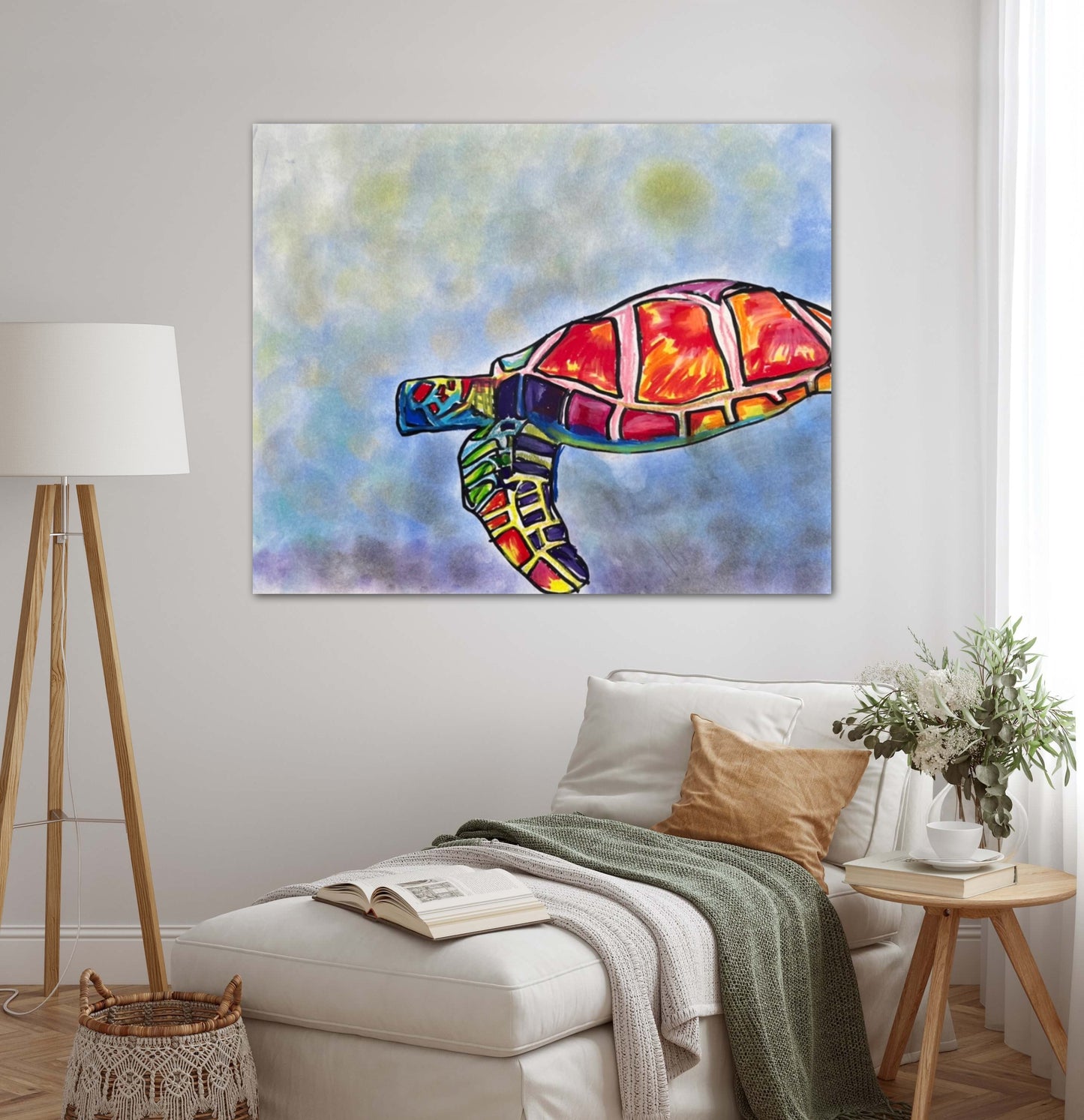 Colorful Sea Turtle - Stretched Canvas Print in more sizes