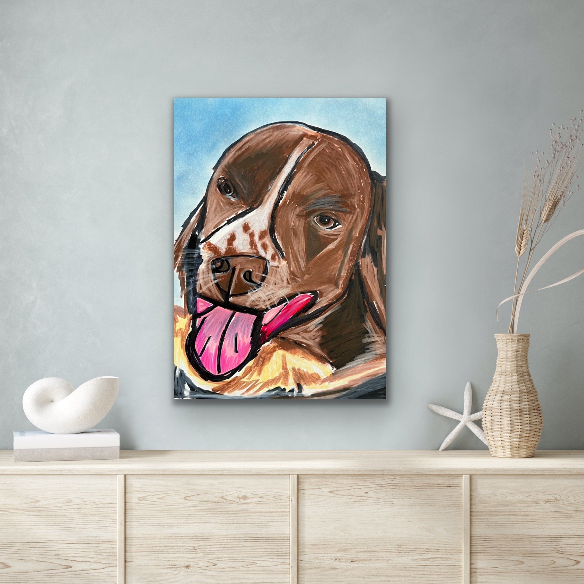 Brittany Dog - ORIGINAL oil pastel in size 9x12"