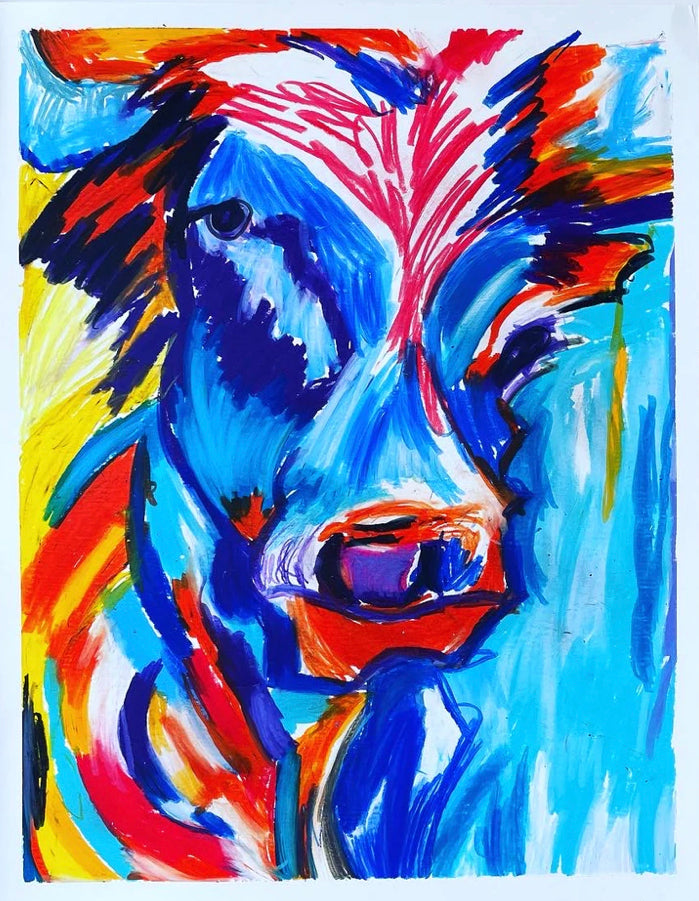Blue Cow, Downloadable File, Printable Painting, Digital Download