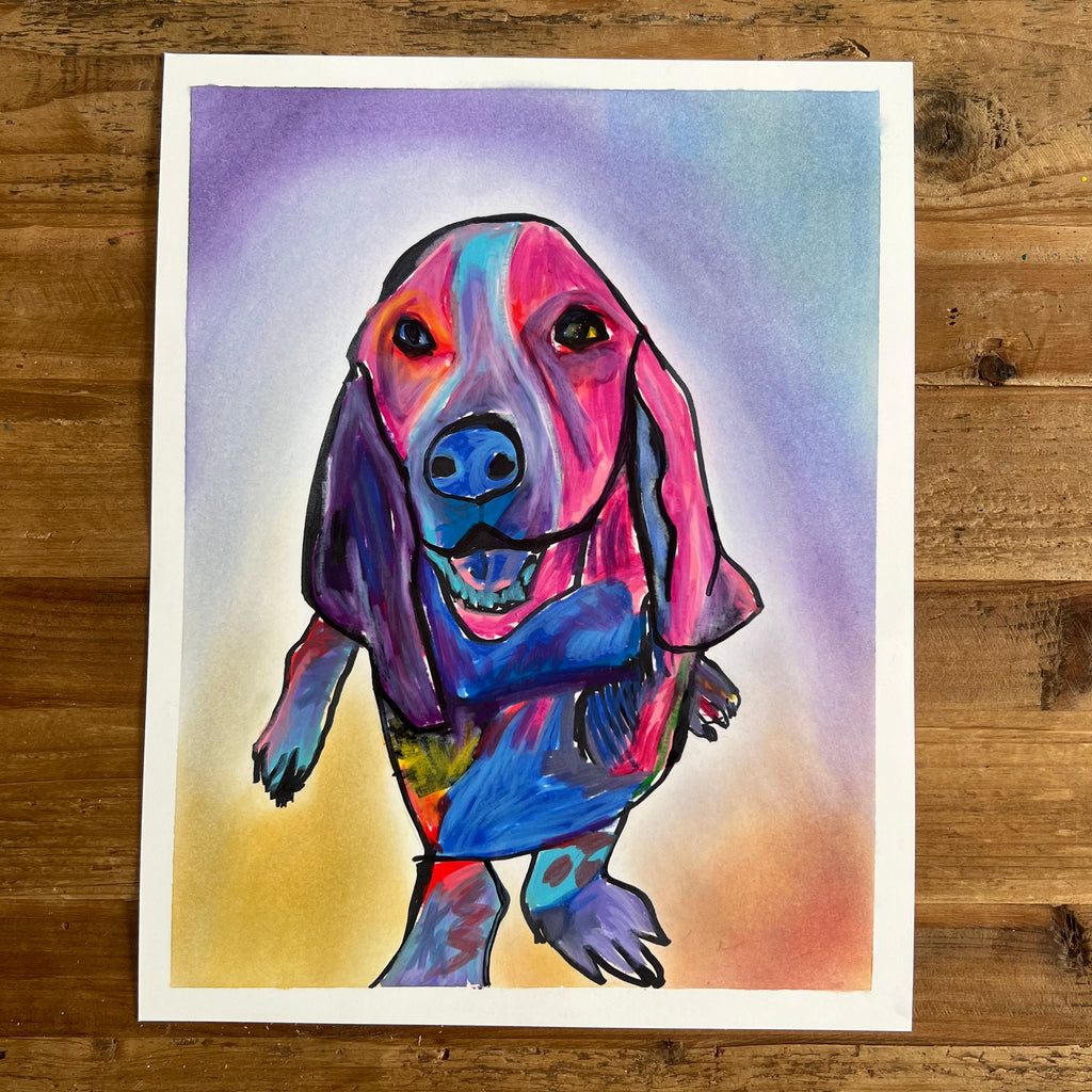 Purple Basset Hound - ORIGINAL OIL PASTEL ARTWORK - 11x14"