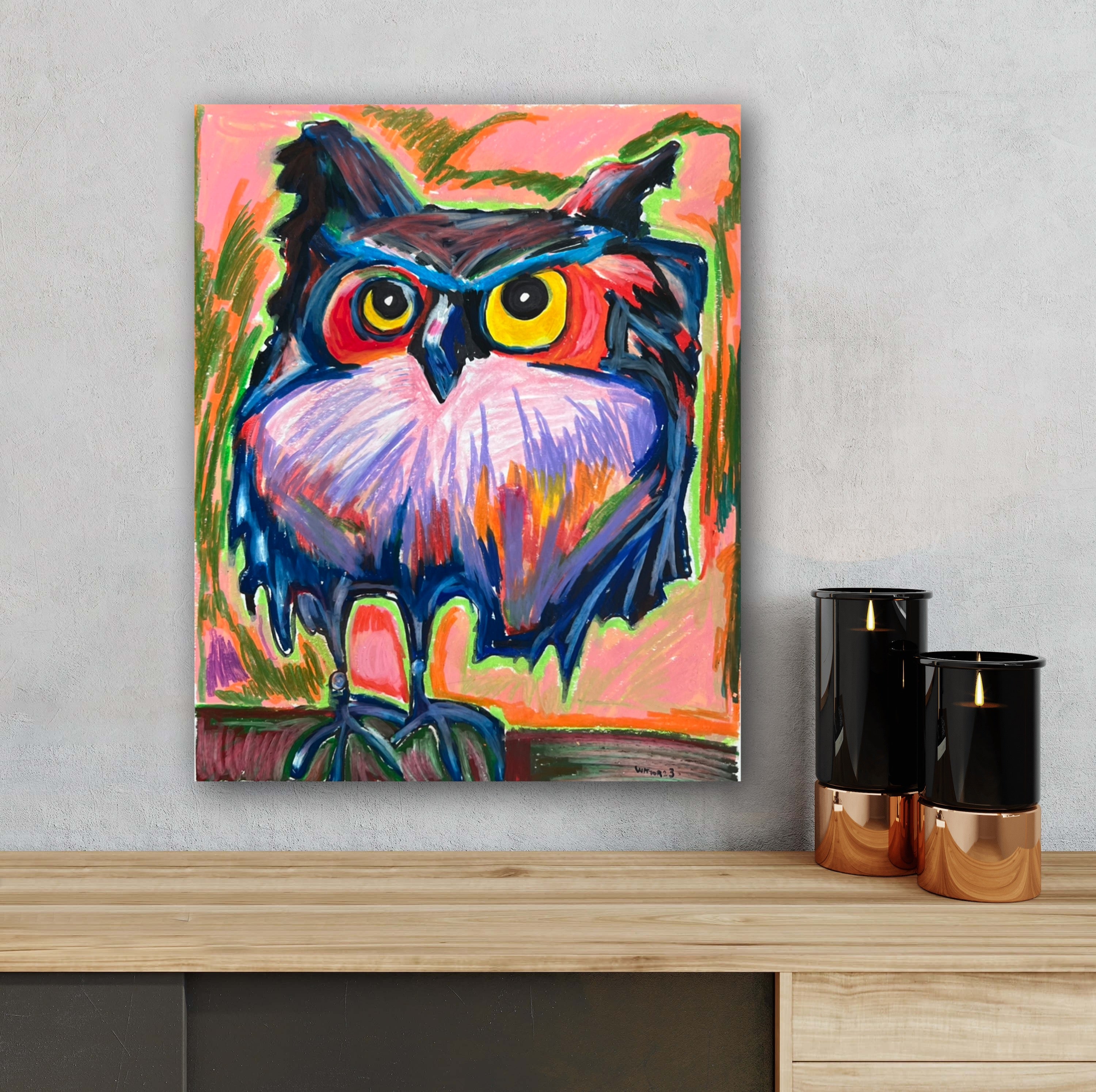 Colorful Owl - ORIGINAL  14x17”