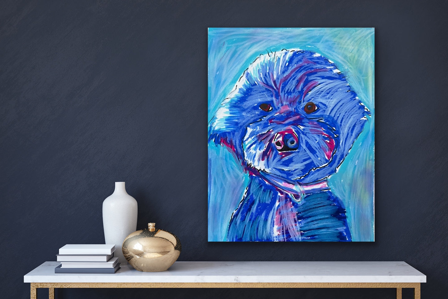 Blue Poodle - Stretched Canvas Print in more sizes