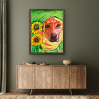 Lab and the Sunflowers - ORIGINAL OIL PASTEL ARTWORK - 11x14"