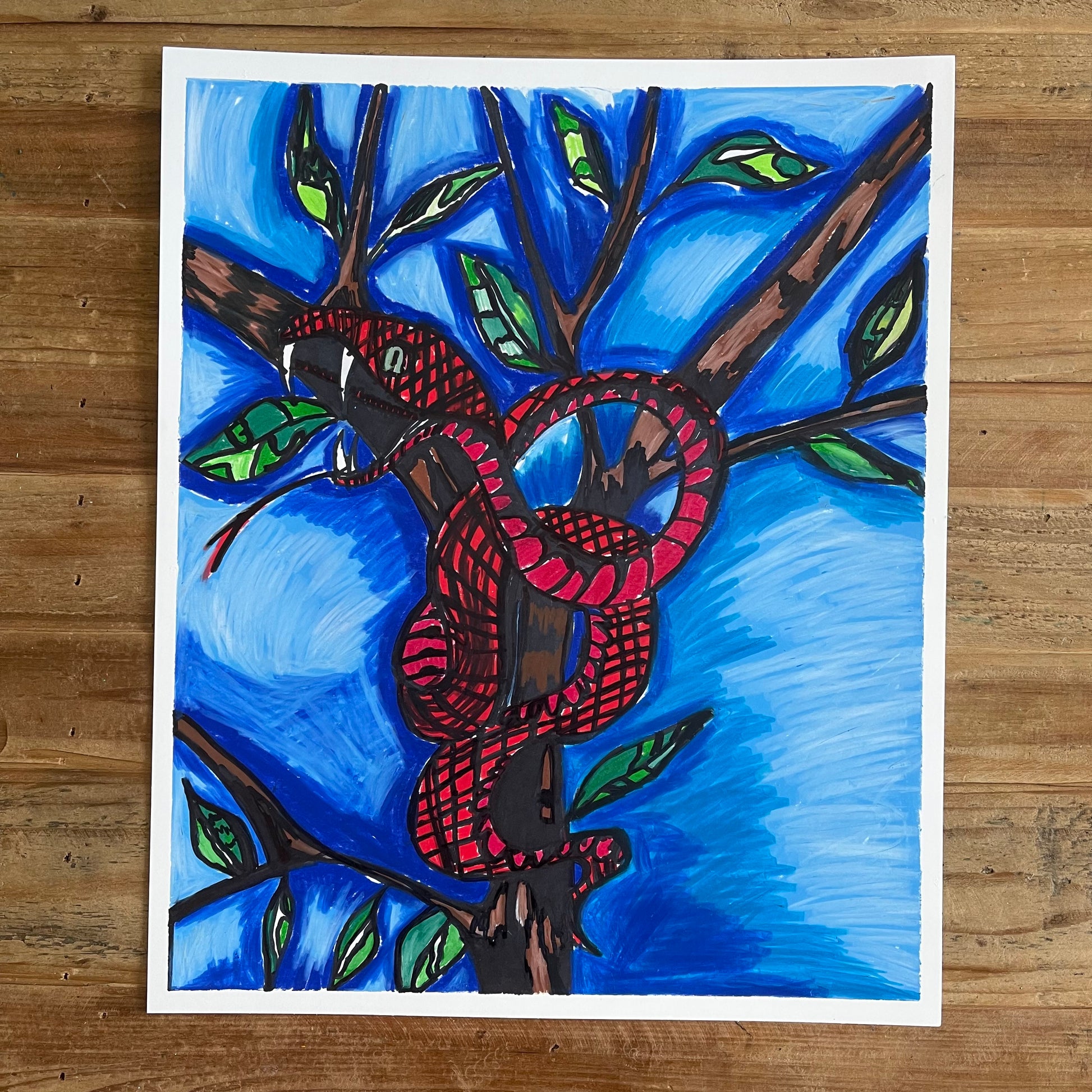 Snake on the Tree - ORIGINAL 14x17” - Vichy's Art