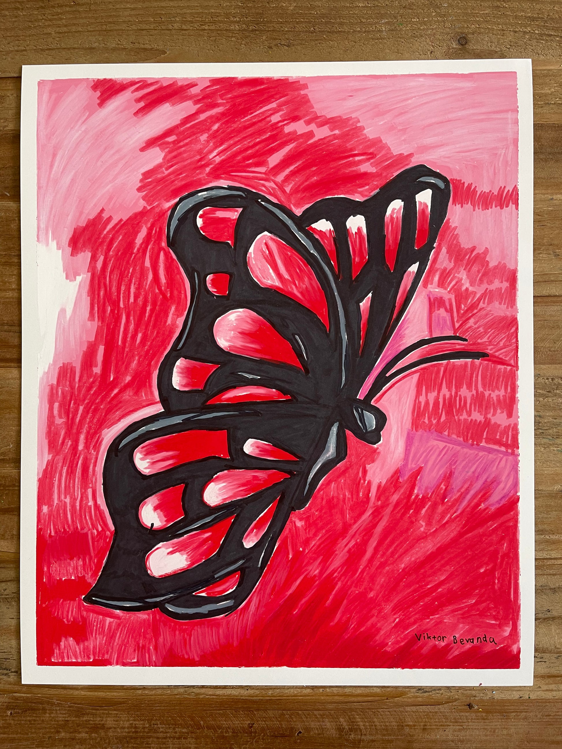 Red Butterfly - ORIGINAL 14x17” - Vichy's Art