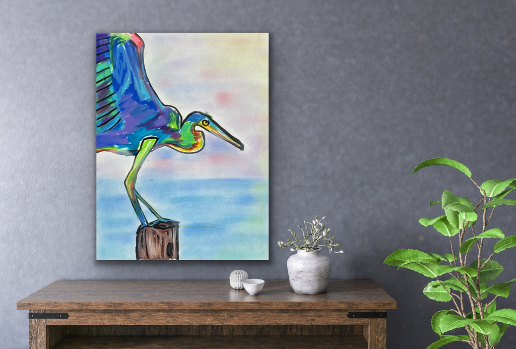 Heron Bird - ORIGINAL OIL PASTEL ARTWORK - 11x14"