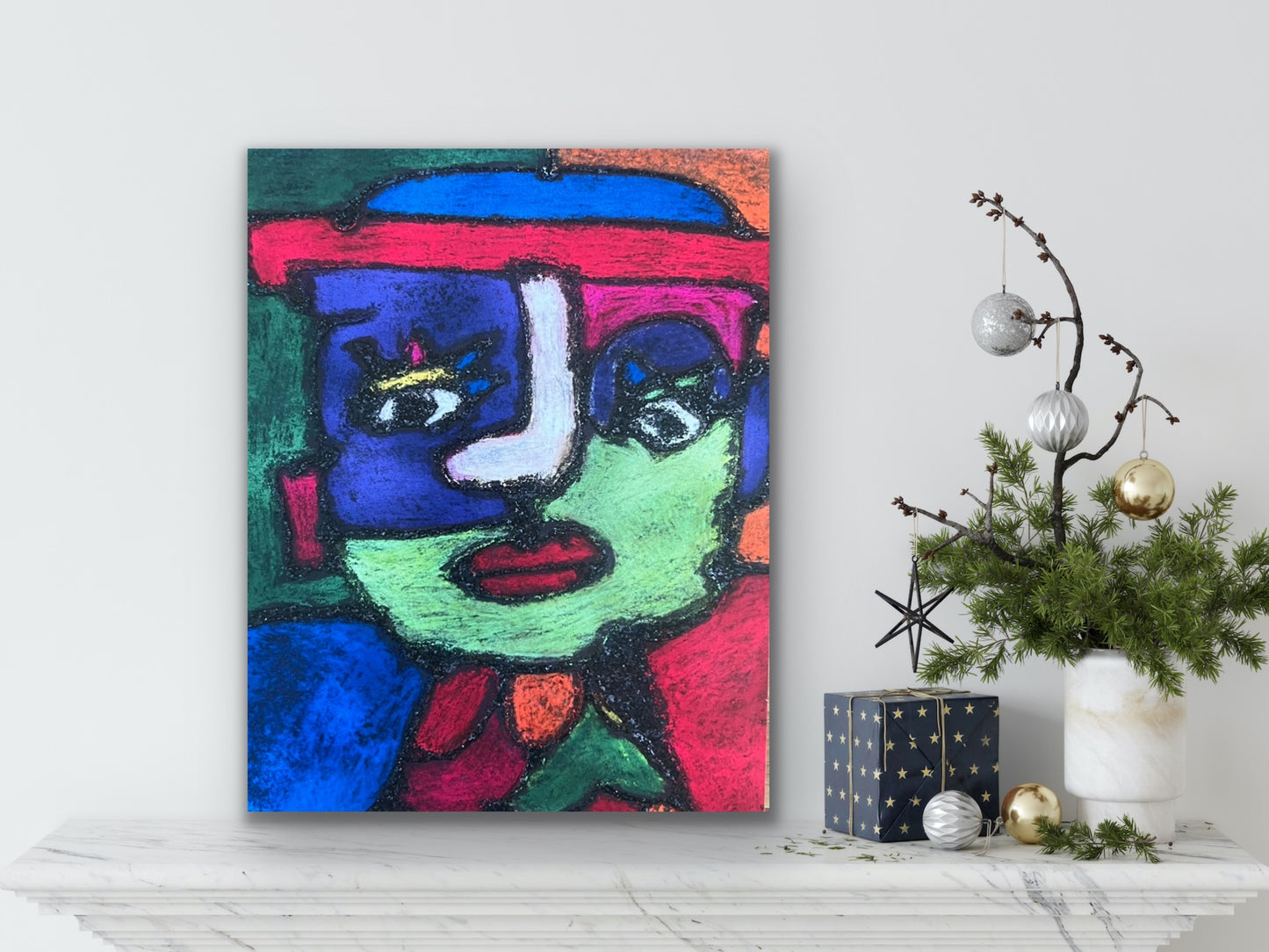 Face No 6 with glitter - Stretched Canvas Print in more sizes