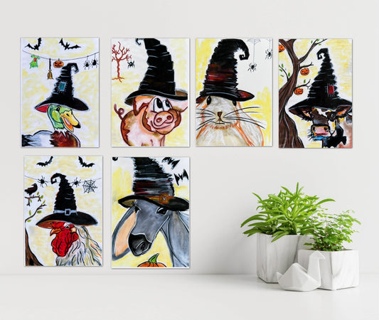 Halloween Farmhouse - set of 7 prints of original artwork