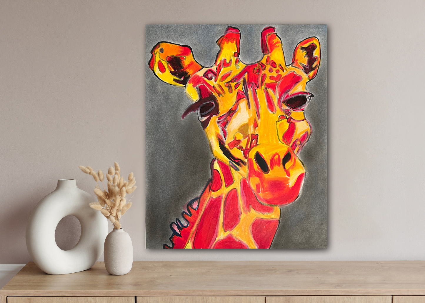 Red Giraffe - Stretched Canvas Print in more sizes