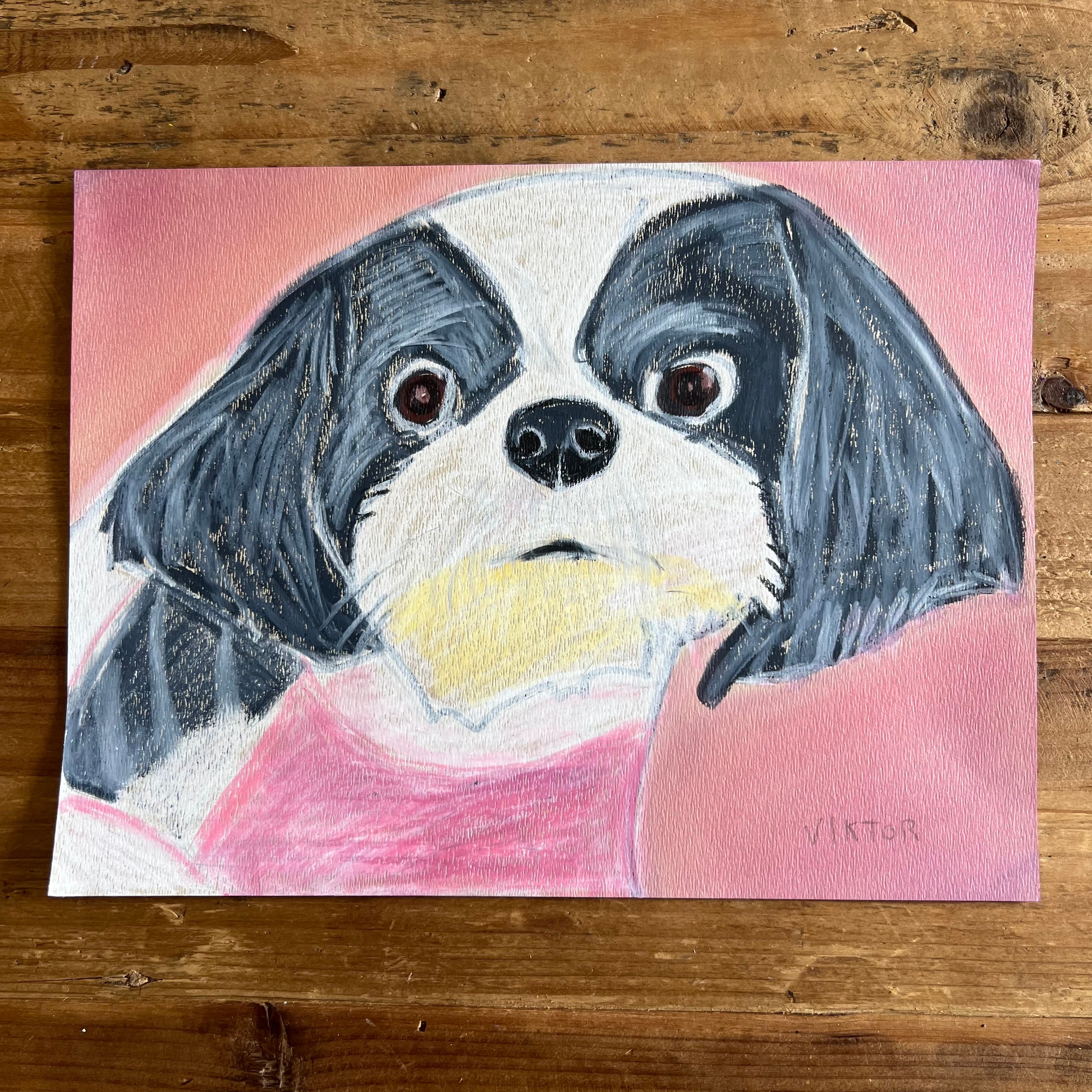 Shih Tzu - ORIGINAL oil pastel in size 9x12"