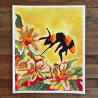 Sunflowers and the Bee - ORIGINAL Oil Pastel art 14x17"