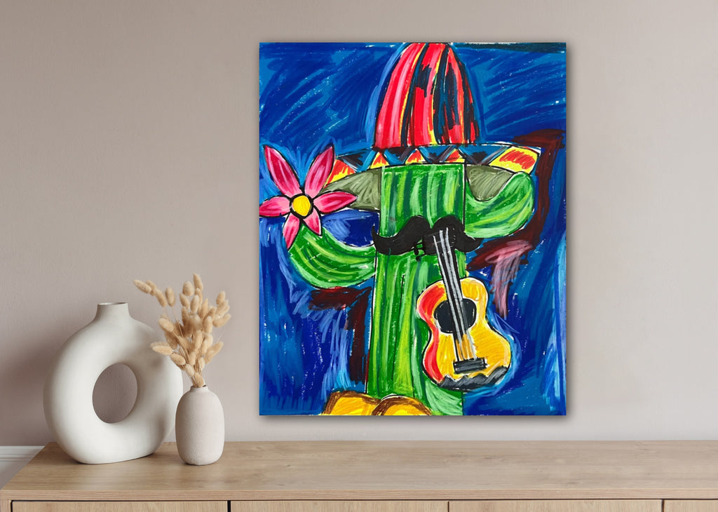 Mexican Cactus - ORIGINAL Oil Pastel art 14x17"