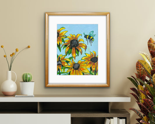 Bee and the Sunflowers - fine prints of original artwork