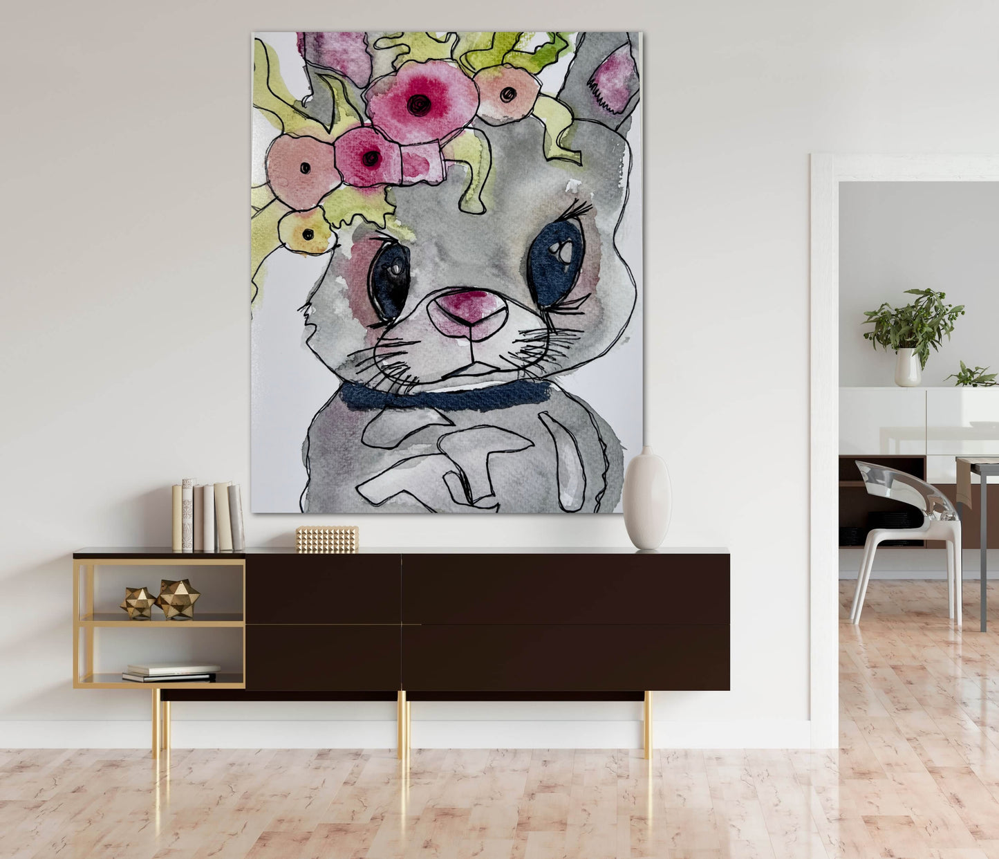 Rabbit Collection 3 (colorful flowers) - Print, Poster and Stretched Canvas Print