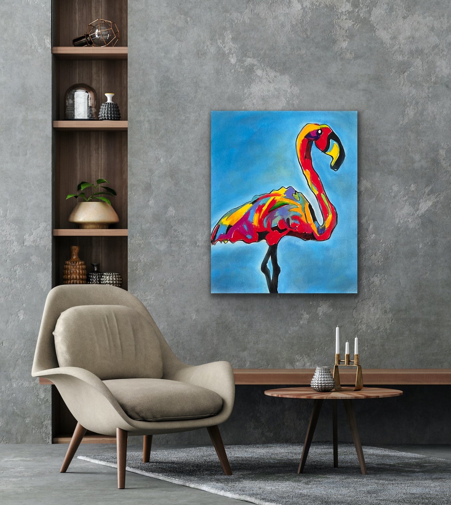 Colorful Flamingo - Stretched Canvas Print in more sizes