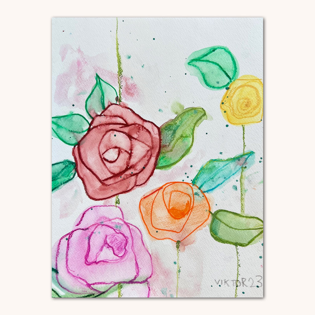 Four Roses  - ORIGINAL  watercolor 9x12"