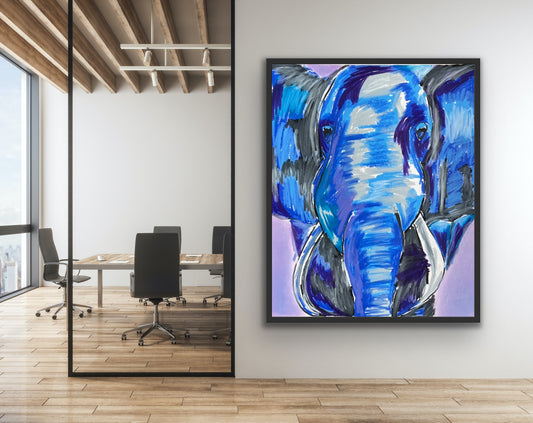 Blue Elephant - ORIGINAL 14x17" FRAMED