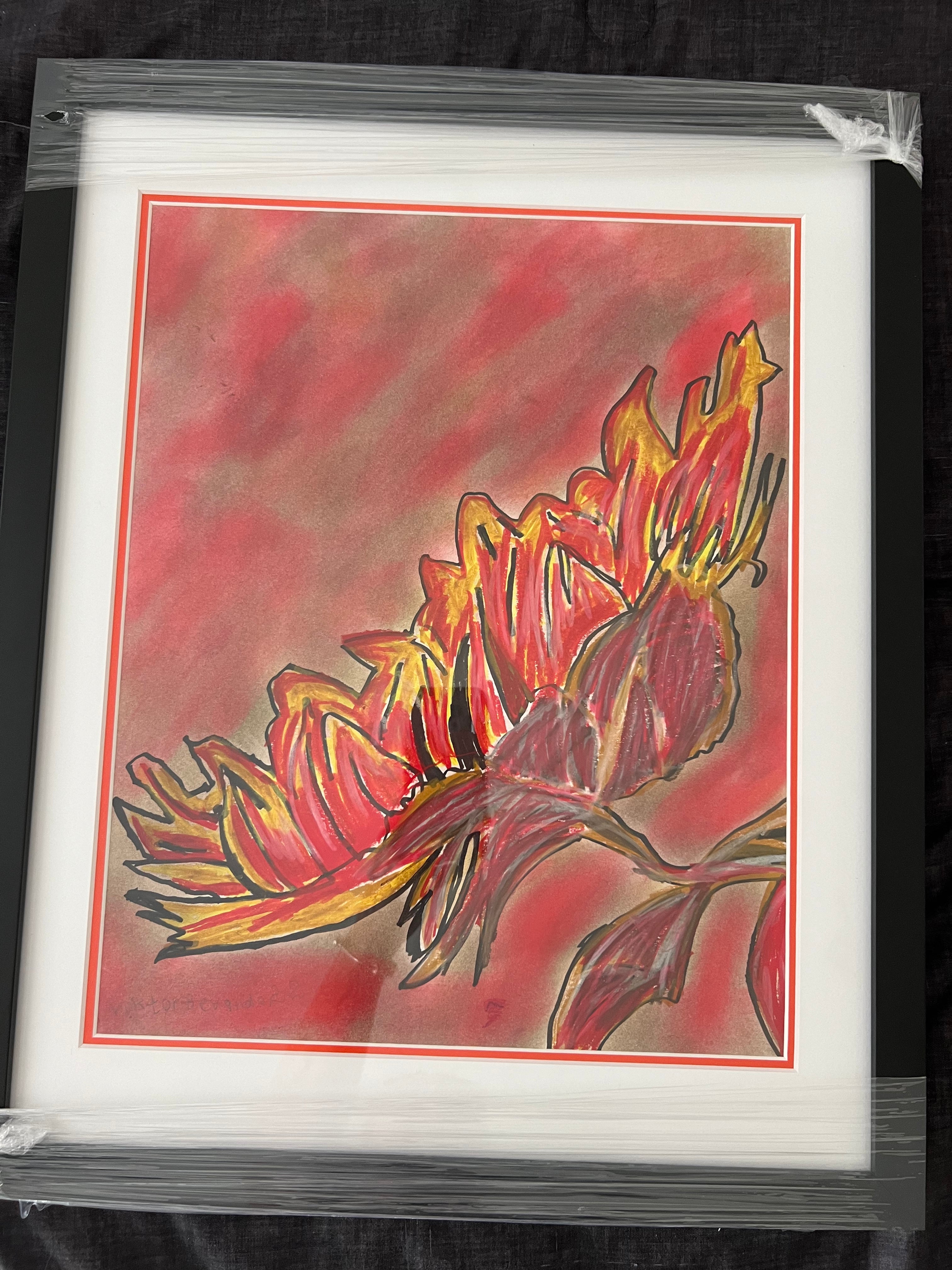 Red Sun - Sunflower - ORIGINAL 14x17" FRAMED