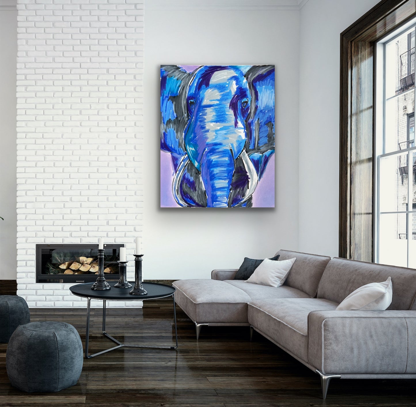 Blue Elephant - ORIGINAL 14x17" FRAMED