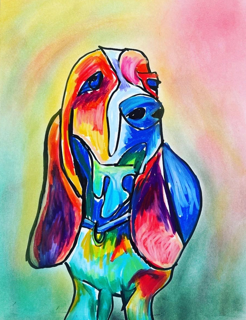 Colorful Basset - Print, Poster or Stretched Canvas Print in more sizes