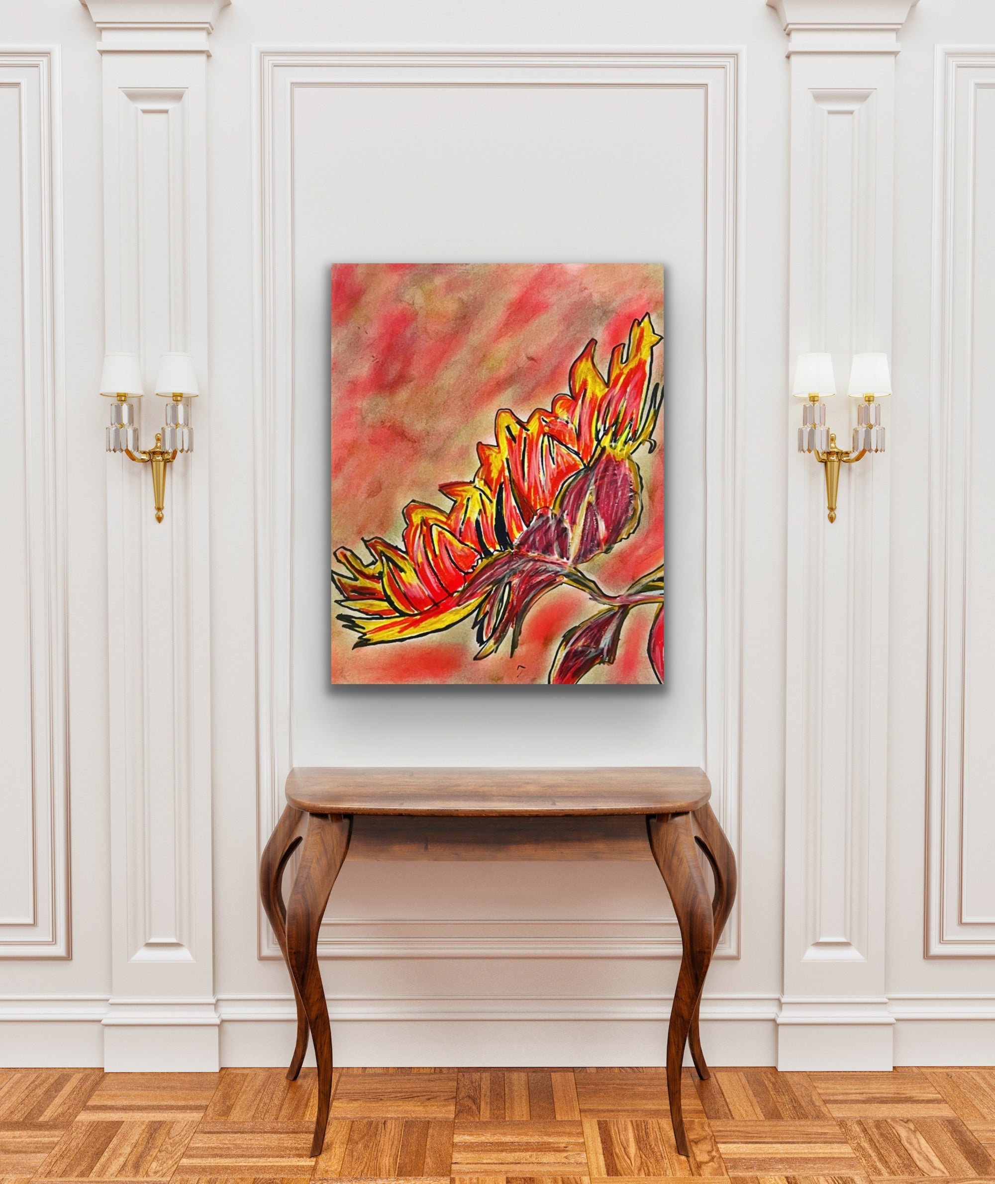 Red Sun - Sunflower - ORIGINAL 14x17" FRAMED