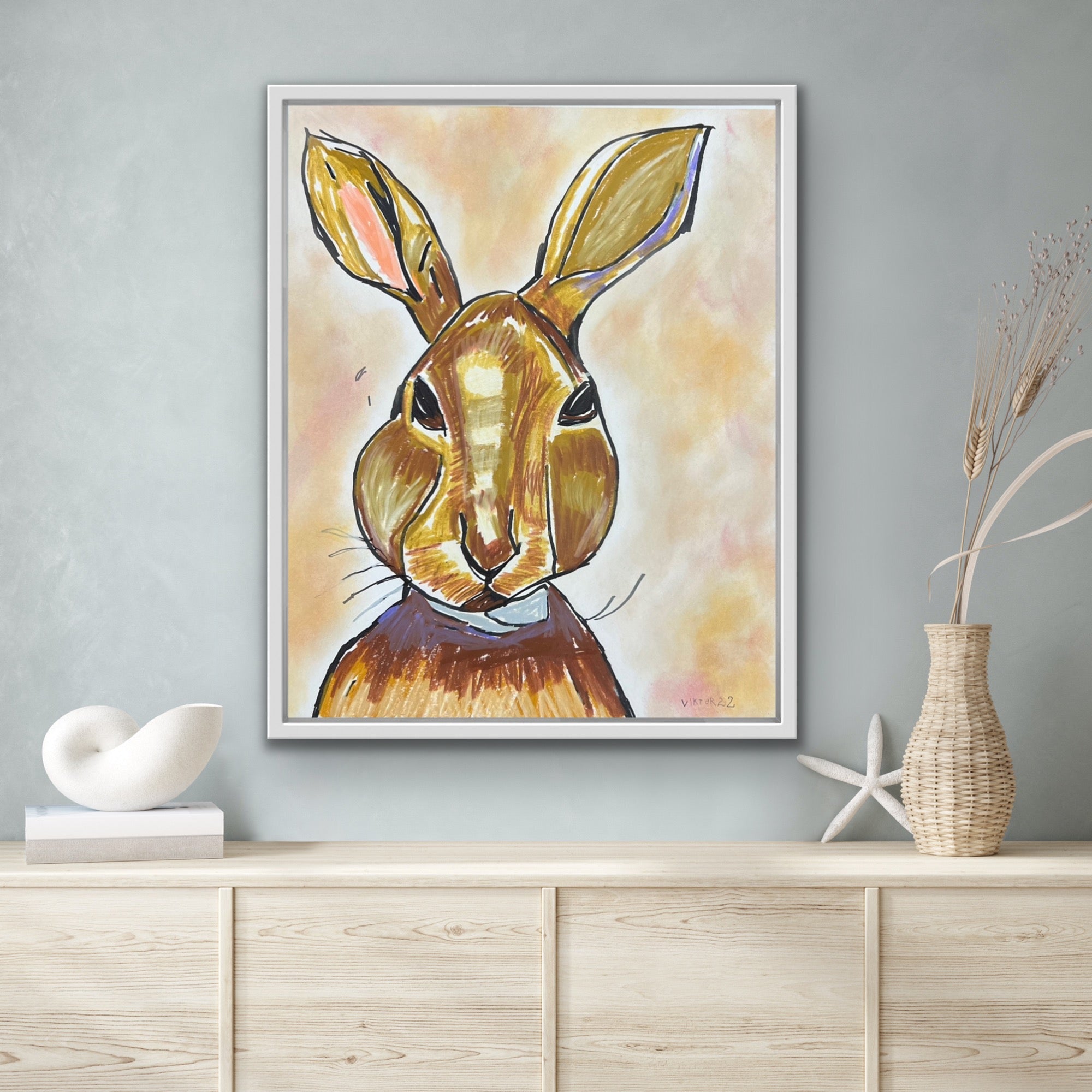 The Brown Rabbit - ORIGINAL  OIL PASTEL ARTWORK - 14x17""